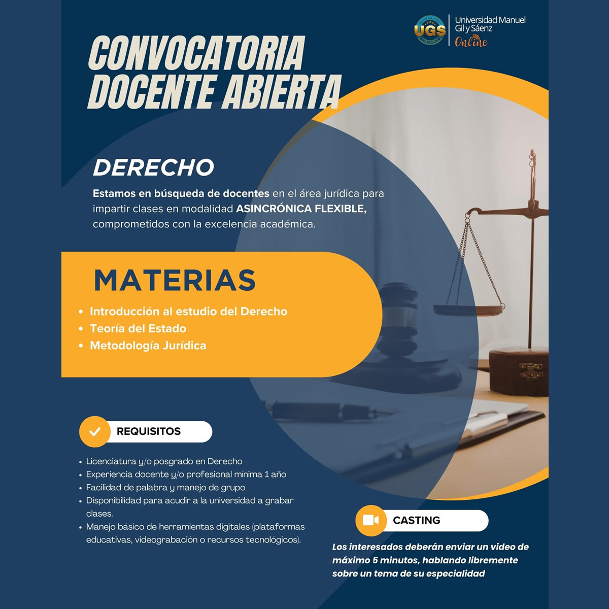 Convocatoria docente en Derecho 2026